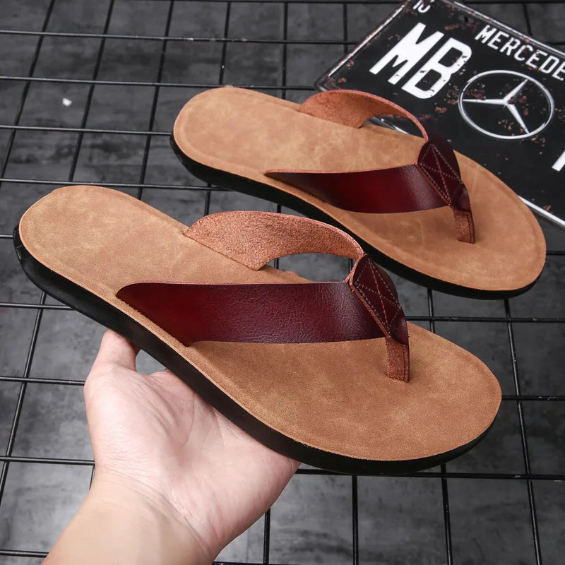 FUQIAO Herren Sommer Sandalen – Klassische Roman Slides, Offene Zehen, PU-Leder Slipper mit Rutschfester Gummisohle für Strand & Outdoor
