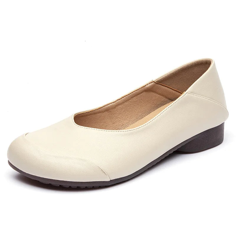 WOIZGIC Damen Flats JYDZ-89575 – Handgefertigte Lederschuhe, Slip-On Loafers, Retro Ballerinas, Bequeme Mokassins, Rutschfest