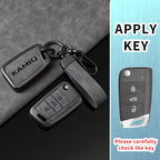 Premium Autoschlüssel Hülle aus Metall &amp; Leder für Skoda Kamiq - Faltbares Keyless Key Case Cover mit Schlüsselanhänger