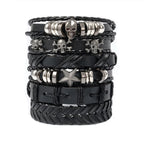 Conjunto de brazalete de cuero multicapa punk: brazalete gótico antiguo con encanto de totenkopf, Augen y Stern en estilo rock Y2K para hombres