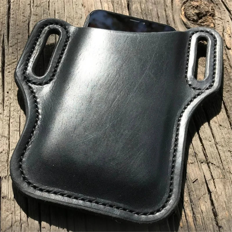 Herren PU-Leder Handy Gürteltasche - Bolsa de cintura con funda para teléfono para viajes, actividades al aire libre, camping y todo tipo de etiquetas 