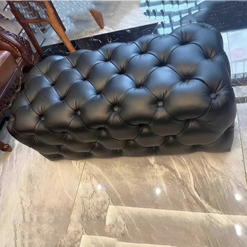 Luxuriöser Schuhwechsel-Hocker aus Leder – Moderner Sofa- & Sitzhocker in Schwarz für Wohnzimmer & Flur