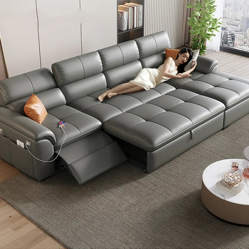 Designer Ledersofa für das Wohnzimmer – Verstellbares, faltbares & modulares Lounge-Sofa aus Echtleder im minimalistischen Design