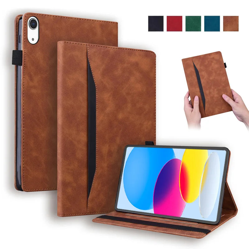 Funda tipo billetera de cuero de PU de lujo para iPad 11 (11. Generación 2025 / A16) y iPad 10. Generación - Funda con tapa con función de tarjeta y soporte 