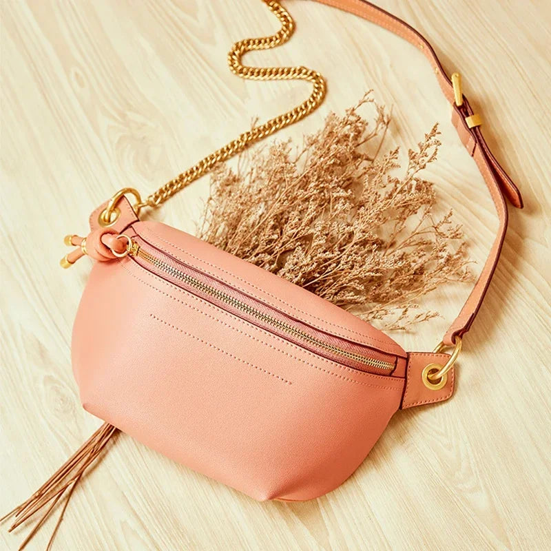 MAHEU Damen Echtleder Bauchtasche – Sportliche Fanny Pack & Chest Bag für Outdoor, Reisen und Alltag