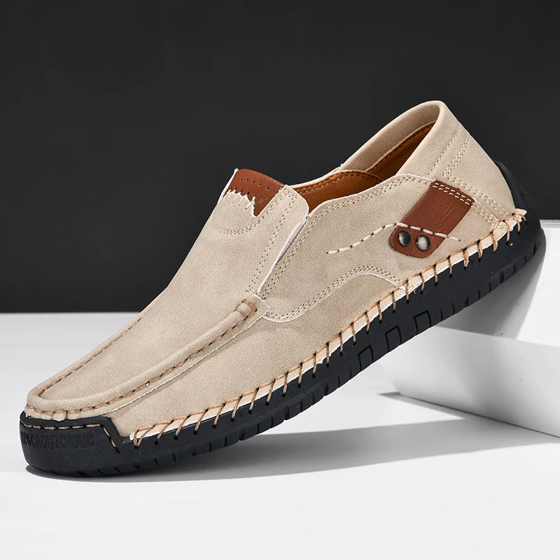 Handgefertigte Herren Leder Loafer – Bequeme Slip-On Mokassins aus echtem Leder, Flache Freizeitschuhe für Alltag & Herbst