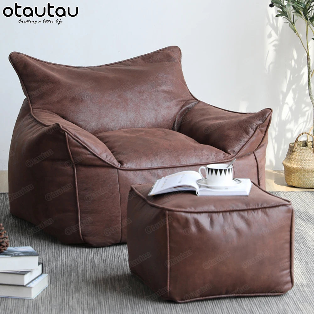 Luxuriöser Lazy Sofa Bean Bag Bezug aus Faux-Wildleder – Single Sitzsack-Hülle ohne Füllung für Wohnzimmer & Leseecke
