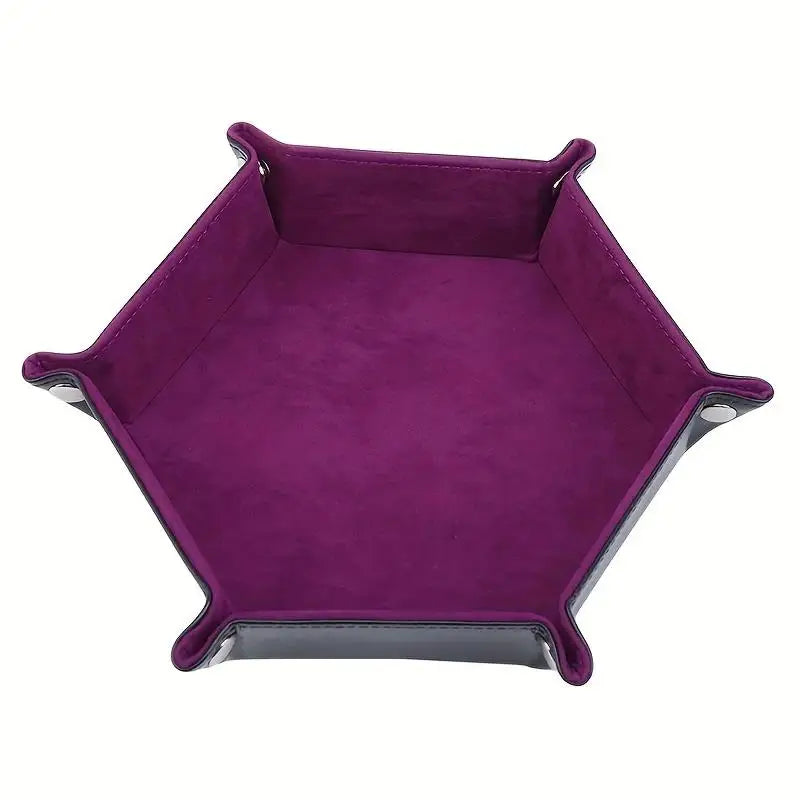Sechseckiger Leder Würfeltray – Faltbare PU-Leder Dice Tray mit Samt-Innenfläche für Tabletop Gaming & Büro-Organisation