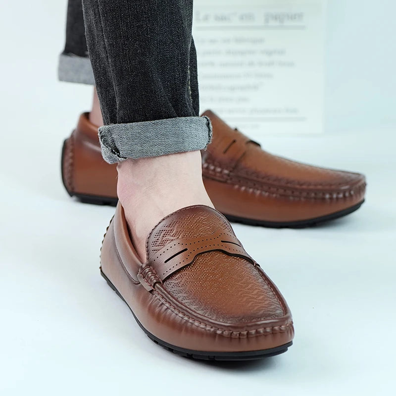 YRZL Herren Loafer aus PU Leder – Atmungsaktive Slip-On Driving Moccasins, rutschfeste Casual Boat Shoes für den Sommer