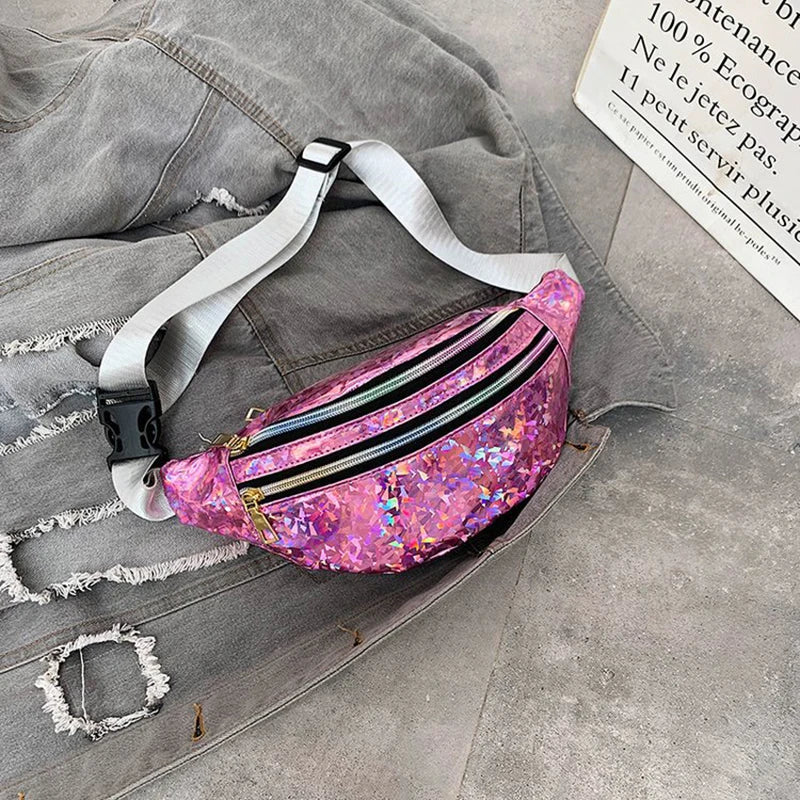 Yogodlns Holografische Fanny Pack – Laser PU-Leder Bauchtasche für Damen, Hologram Waist Bag & Crossbody Hip Bag