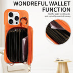 Hochwertige Faux-Leder Umhänge-Handyhülle für iPhone 16e 16 15 14 13 12 11 Pro Max – Crossbody Wallet mit Kartenfach, Stoßfest & Anti-Degaussing