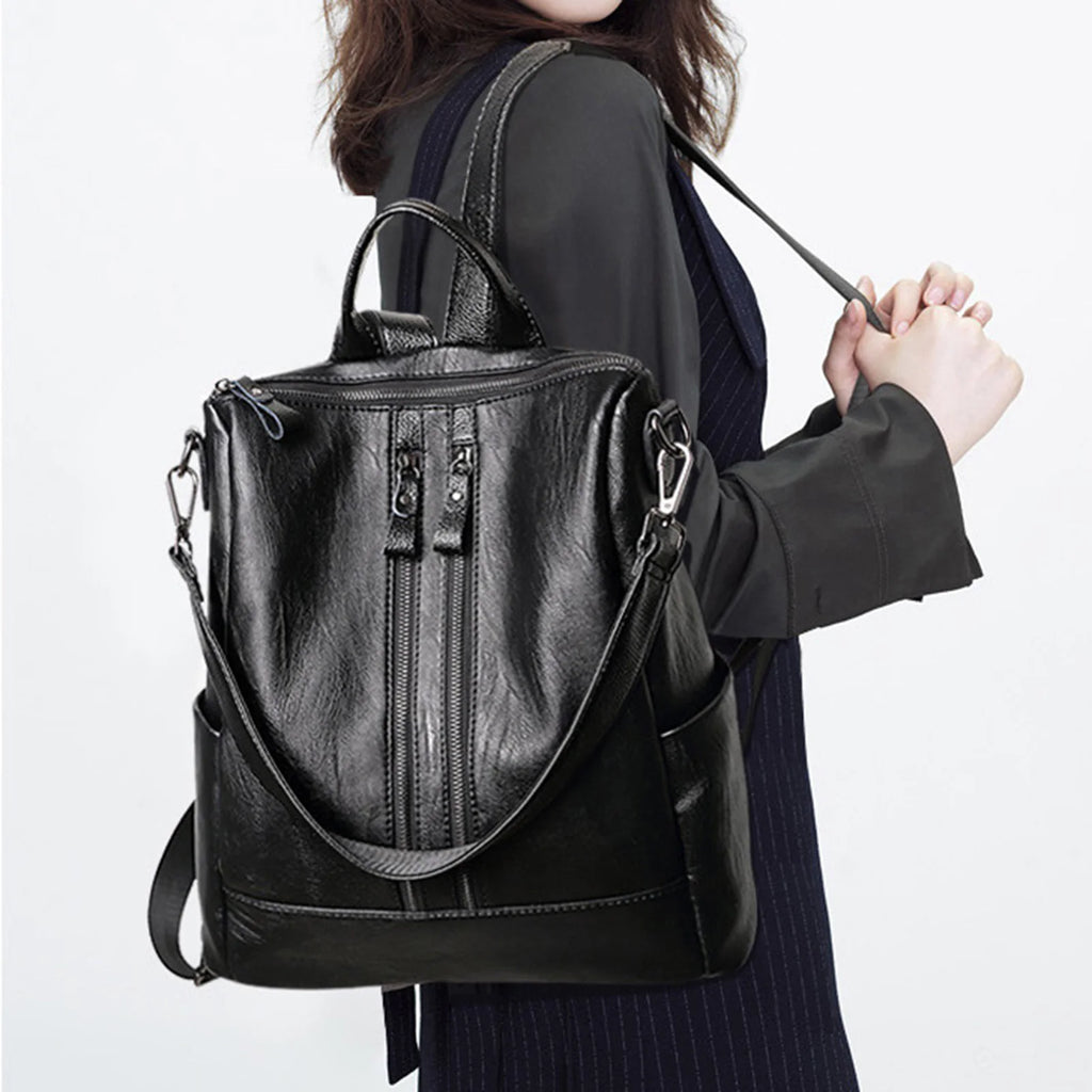 Damen PU-Leder Rucksack – Modischer schwarzer Softback mit großem Stauraum für Schule, Studium & Alltag