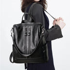 Damen PU-Leder Rucksack – Modischer schwarzer Softback mit großem Stauraum für Schule, Studium & Alltag