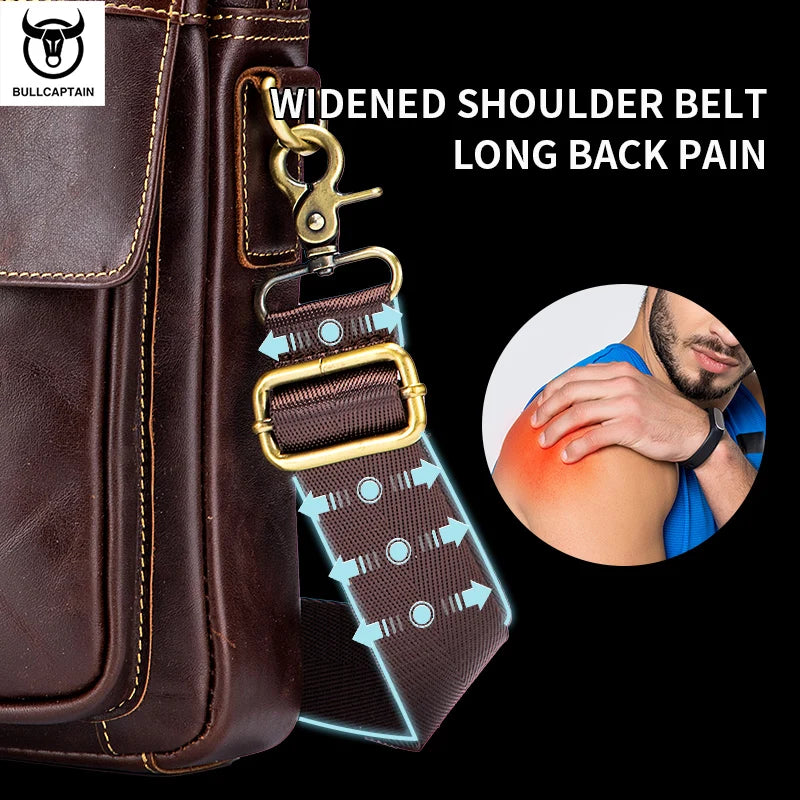 BULLCAPTAIN Herren Leder Schultertasche – Sac à bandoulière rétro business avec grande capacité