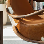 Minimalistischer Schaukelstuhl aus schwarzem Walnussholz mit Echtleder – Moderner Luxus-Relaxsessel für Wohnzimmer, Balkon & Schlafzimmer