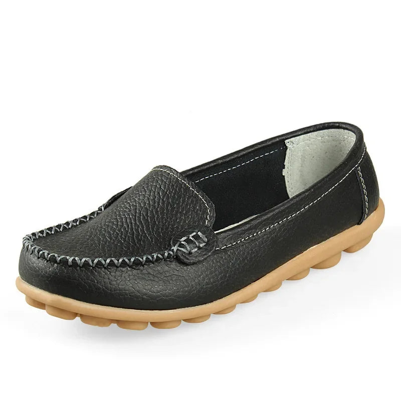 TIMETANG Damen Leder Flats – Handgefertigte Slip-On Ballerinas, Komfort-Loafers aus echtem Leder