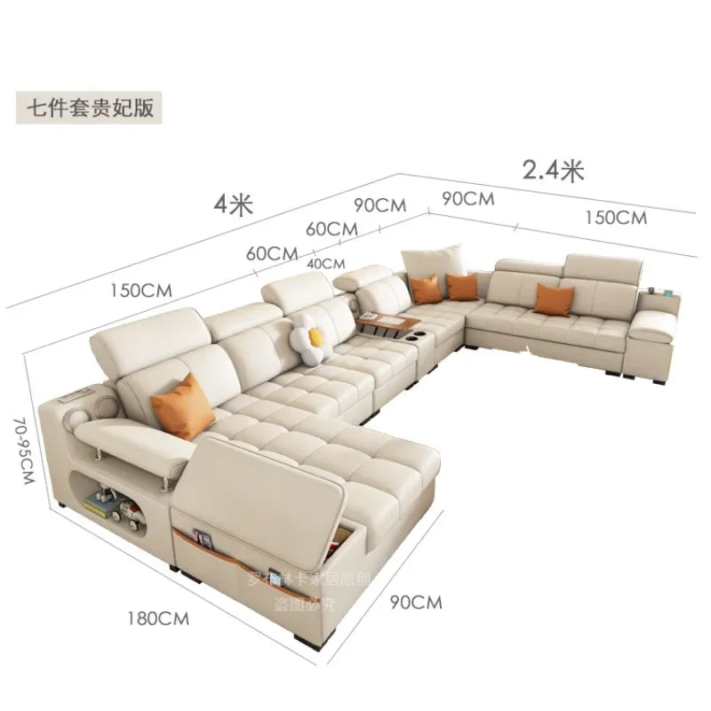 Modernes modulares Ledersofa – Ausziehbares, wasserdichtes L-förmiges Ecksofa mit Armlehne, Schlaffunktion & Stauraum