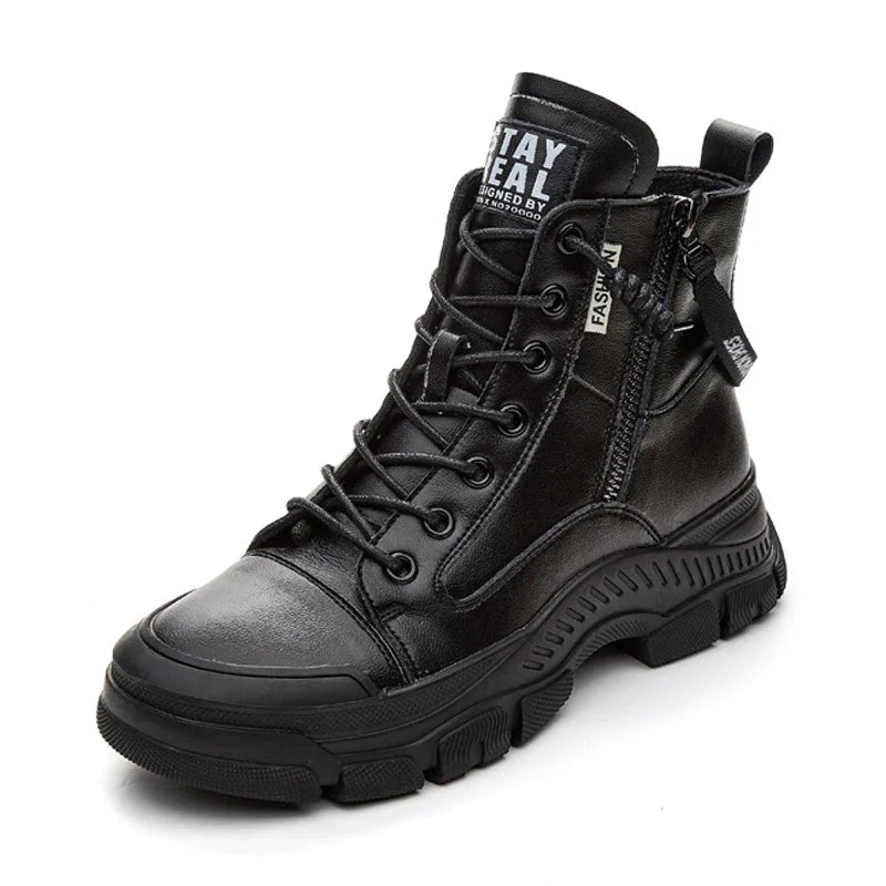 GKTINOO Damen Ankle Boots aus echtem Leder – Modische Sneaker-Stiefel mit dicker Sohle & Reißverschluss für Herbst & Winter