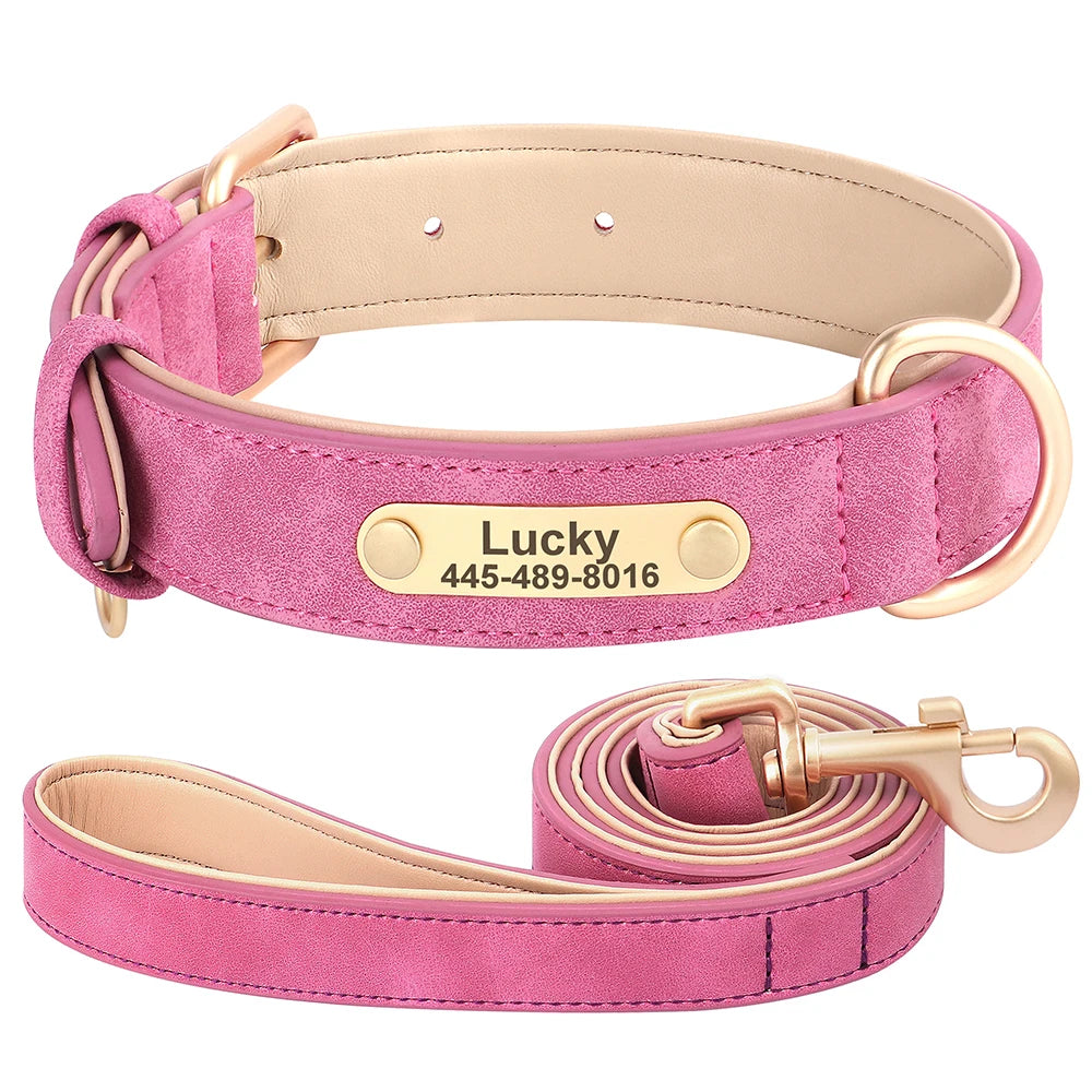 Personalisiertes Hunde-Halsband & Leinen-Set aus PU-Leder – Weich gepolstert, verstellbar, mit kostenloser Namensgravur für kleine, mittlere & große Hunde