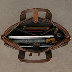 Luufan Herren Leder-Aktentasche - Maletín de cuero Vintage Crazy Horse para portátil de 15,6", bolso bandolera grande para negocios