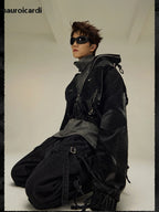 Mauroicardi Herren PU Lederjacke Schwarz – Veste de motard à manches longues et fermeture éclair dans le style streetwear de luxe Y2K