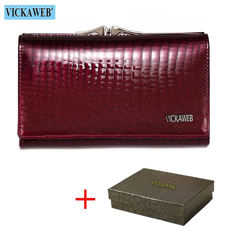 VICKAWEB Damen Geldbörse aus echtem Leder – Kleine Fashion Wallet mit Alligator-Prägung, Reißverschluss &amp; Druckknopf