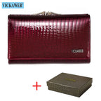 VICKAWEB Damen Geldbörse aus echtem Leder – Kleine Fashion Wallet mit Alligator-Prägung, Reißverschluss &amp; Druckknopf