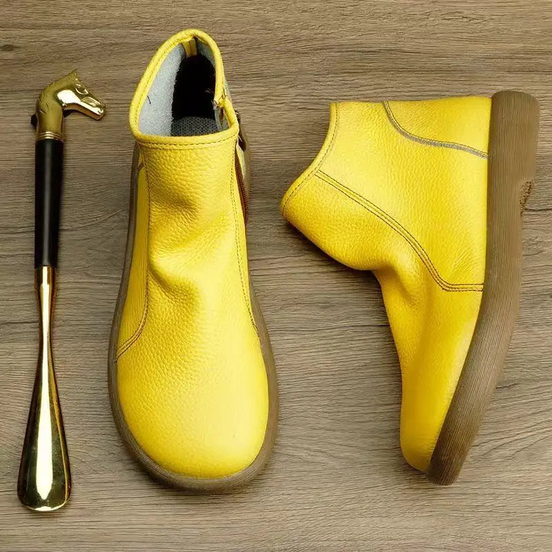 Handgefertigte Damen Stiefeletten aus echtem Leder – Warme Retro Ankle Boots mit Rundspitze &amp; Reißverschluss (Größe 35–45) 