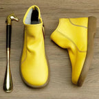 Handgefertigte Damen Stiefeletten aus echtem Leder – Warme Retro Ankle Boots mit Rundspitze &amp; Reißverschluss (Größe 35–45) 