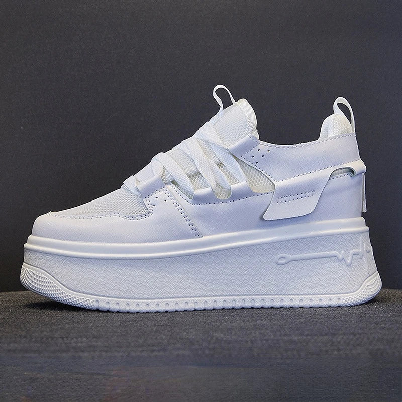 Damen Leder Plateau Sneaker mit verstecktem Absatz – Zapatillas con cuña de 9 cm aus echtem Leder für Herbst &amp; Winter 