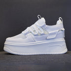 Damen Leder Plateau Sneaker mit verstecktem Absatz – Zapatillas con cuña de 9 cm aus echtem Leder für Herbst &amp; Winter 