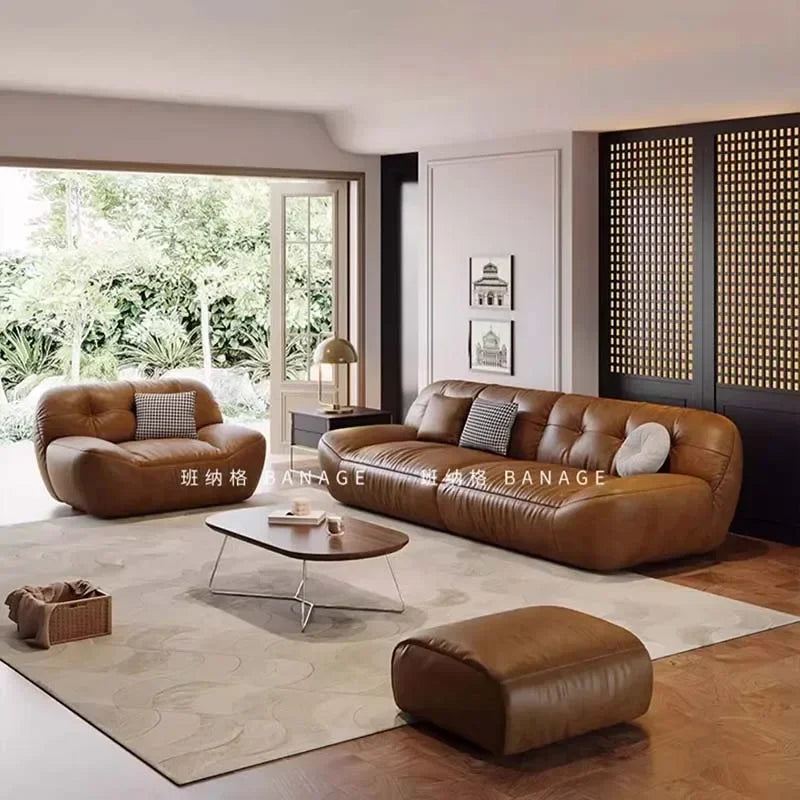 Luxus Leder Sofa für das Wohnzimmer – Modernes europäisches Design, elegante Wohnlandschaft für stilvolle Raumgestaltung