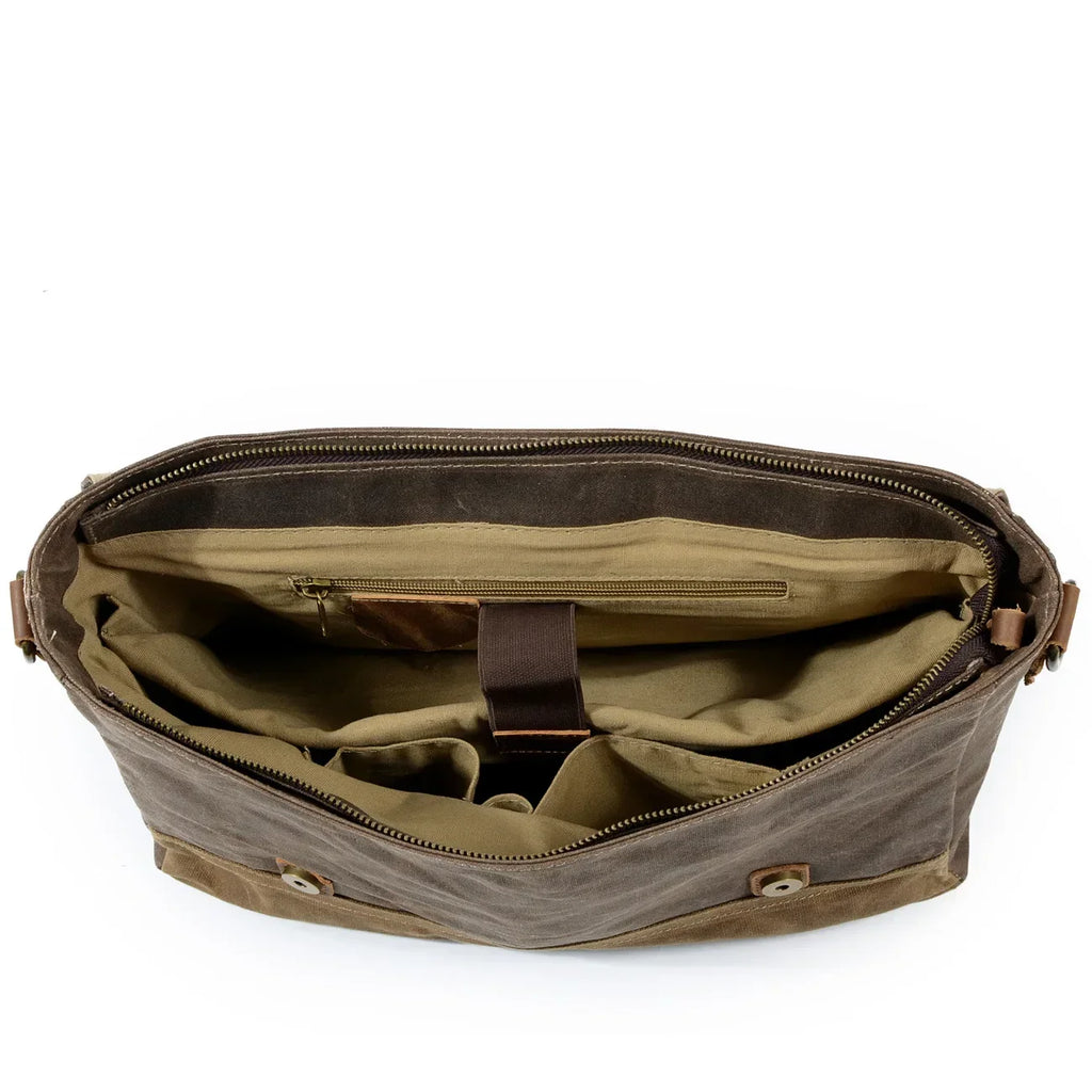 MUCHUAN Herren Vintage Waxed Canvas Messenger Bag – Wasserdichte Schultertasche mit Lederakzenten für Büro & Alltag