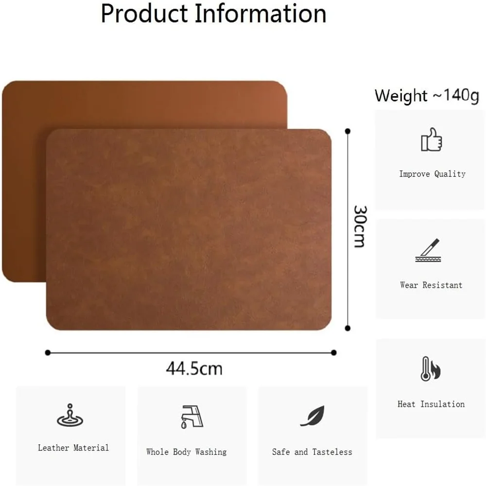 PU-Leder Tischsets in gewaschener Rindsleder-Optik – Hitzebeständige, wasserdichte & abwischbare Platzmatten für Küche & Party