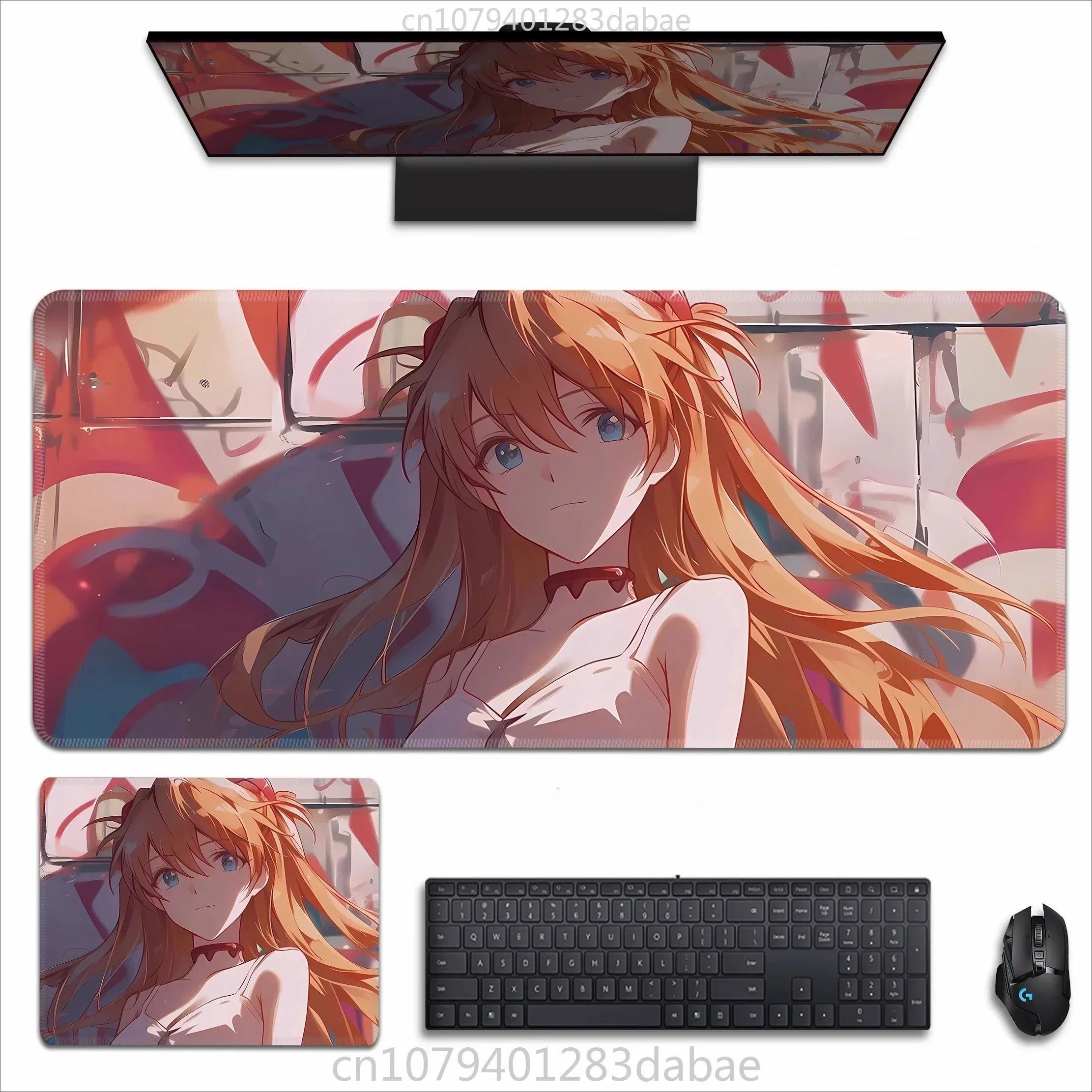 Asuka Langley XXL Anime Schreibtischunterlage aus PU Leder – Wasserdichtes Gaming Mouse Pad im Neon Genesis Evangelion Design