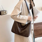 Vintage Damen Tote Bag aus PU-Leder – Große Maillard Schulter- & Crossbody-Tasche, stilvolle Commuter Handtasche mit Struktur