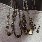 Vintage Halskette mit braunem Stein-Anhänger – Eleganter Layering Choker & Clavicle Chain aus Edelstahl für Damen & Herren