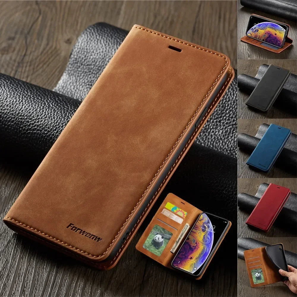 Dünne Wildleder Leder Wallet Hülle für iPhone – Slim Flip Case mit starkem Magnet & Kartenfächern für iPhone 5S bis iPhone 17 Pro Max