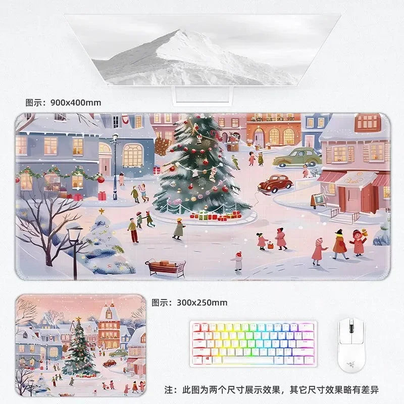 Weihnachtliche XXL PU Leder Schreibtischunterlage - Alfombrilla de ratón con dibujos animados Kawaii para ordenador, teclado y portátil 