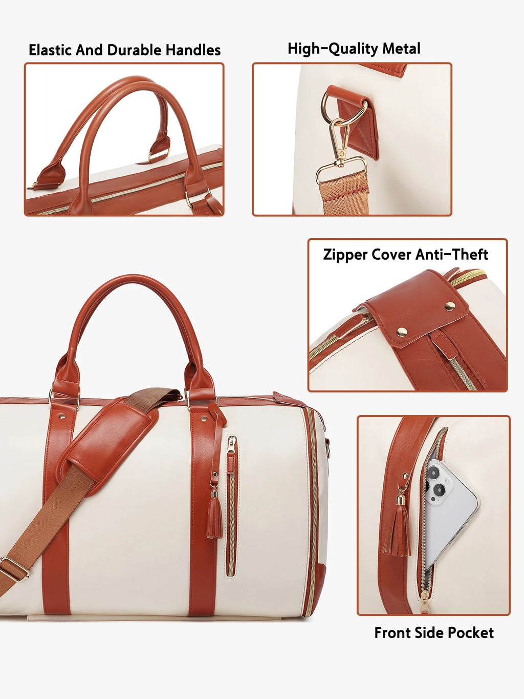 55L 2-en-1 Reise-Kleidertasche aus wasserdichtem PU-Leder - Bolsa de viaje grande con cierre, bolsa de ropa faltbare para mujeres