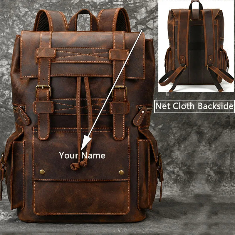 LUUFAN Großer Leder Rucksack Herren – Vintage Laptop Rucksack aus echtem Rindsleder für 17 Zoll, Schule, Reise & Alltag