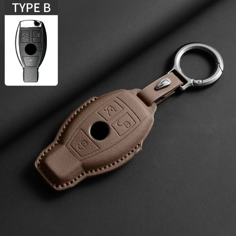 Vollumschließende Flip Leder Autoschlüssel Hülle für Mercedes-Benz – Premium Key Case Cover für A, C, E, S, G-Klasse, GLC, CLA, GLB, GLS, GLA (W177/W205/W213/W222/X167)