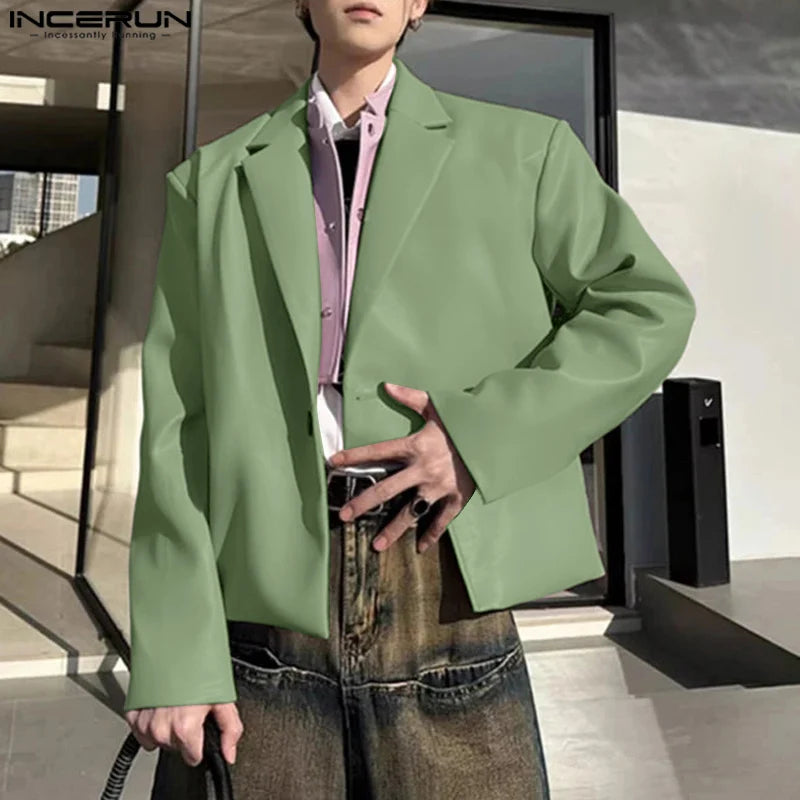INCERUN Herren PU-Leder Blazer 2025 – Korean Style Sakko mit asymmetrischem Saum, eleganter Casual & Office Blazer in S–5XL