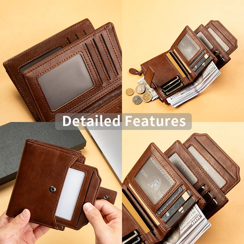 Herren Leder Geldbörse – Kurzform Vintage PU Wallet mit Mehrfachkartenfächern & Geschenkbox