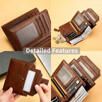 Herren Leder Geldbörse – Kurzform Vintage PU Wallet mit Mehrfachkartenfächern & Geschenkbox
