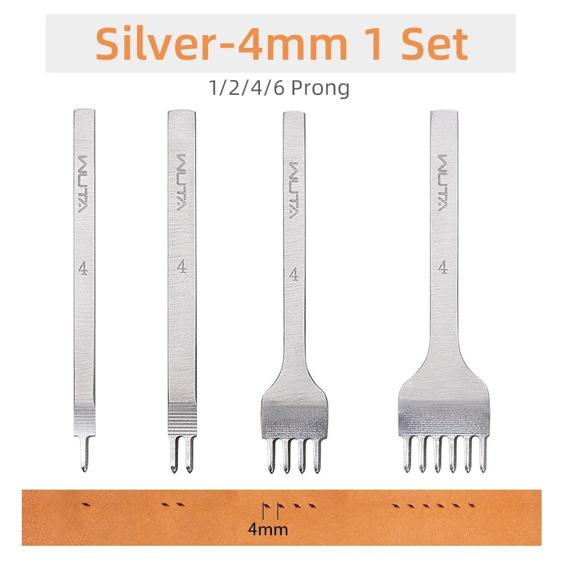 WUTA Basic Diamond Leder Chisel Set – Pricking Iron Stichwerkzeug 3–6 mm mit 1–2–4–6 Zinken für sauberes Leder Nähen