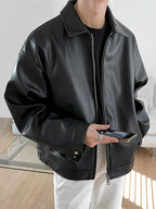 Mauroicardi Herren PU Lederjacke Schwarz – Luxuriöse, weiche Designerjacke mit Reißverschluss für Frühling & Herbst