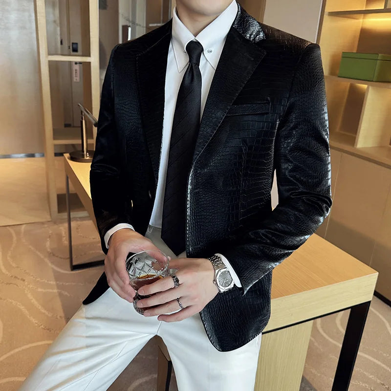 Herren Lederblazer mit Krokodilprägung – Slim Fit Business-Casual Jacke aus hochwertigem Kunstleder für Herbst & Winter (M–4XL)