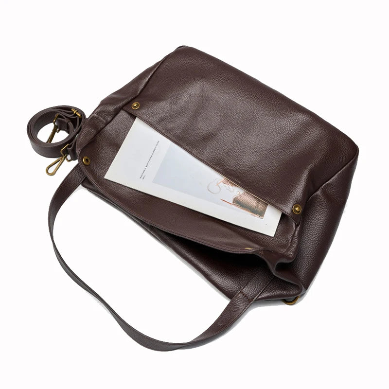 Große Damen Schultertasche aus echtem Leder – Hochwertige Cowhide Tote Bag 2025 für Studium, Pendeln & Alltag, auch als Crossbody tragbar