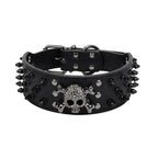 Totenkopf Spikes Leder Hundehalsband – Nieten & Stacheln, verstellbar, Anti-Biss Halsband für mittelgroße & große Hunde